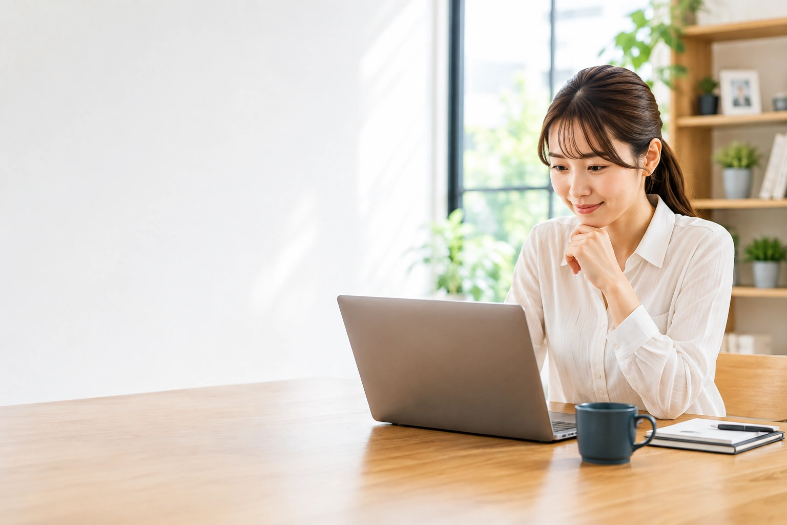 ホームページで会社情報を確認する女性