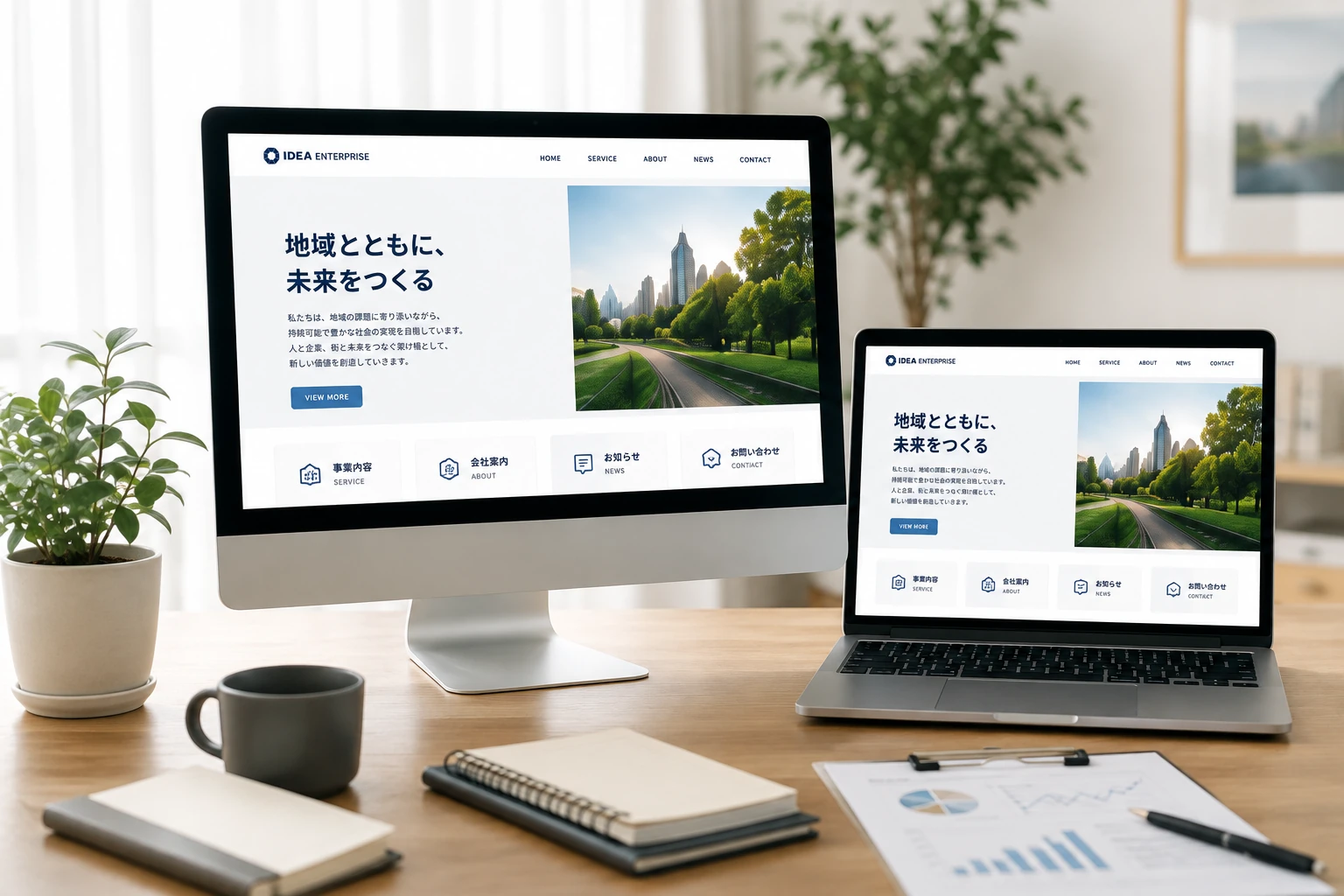 完成したホームページのパソコンとスマートフォン表示