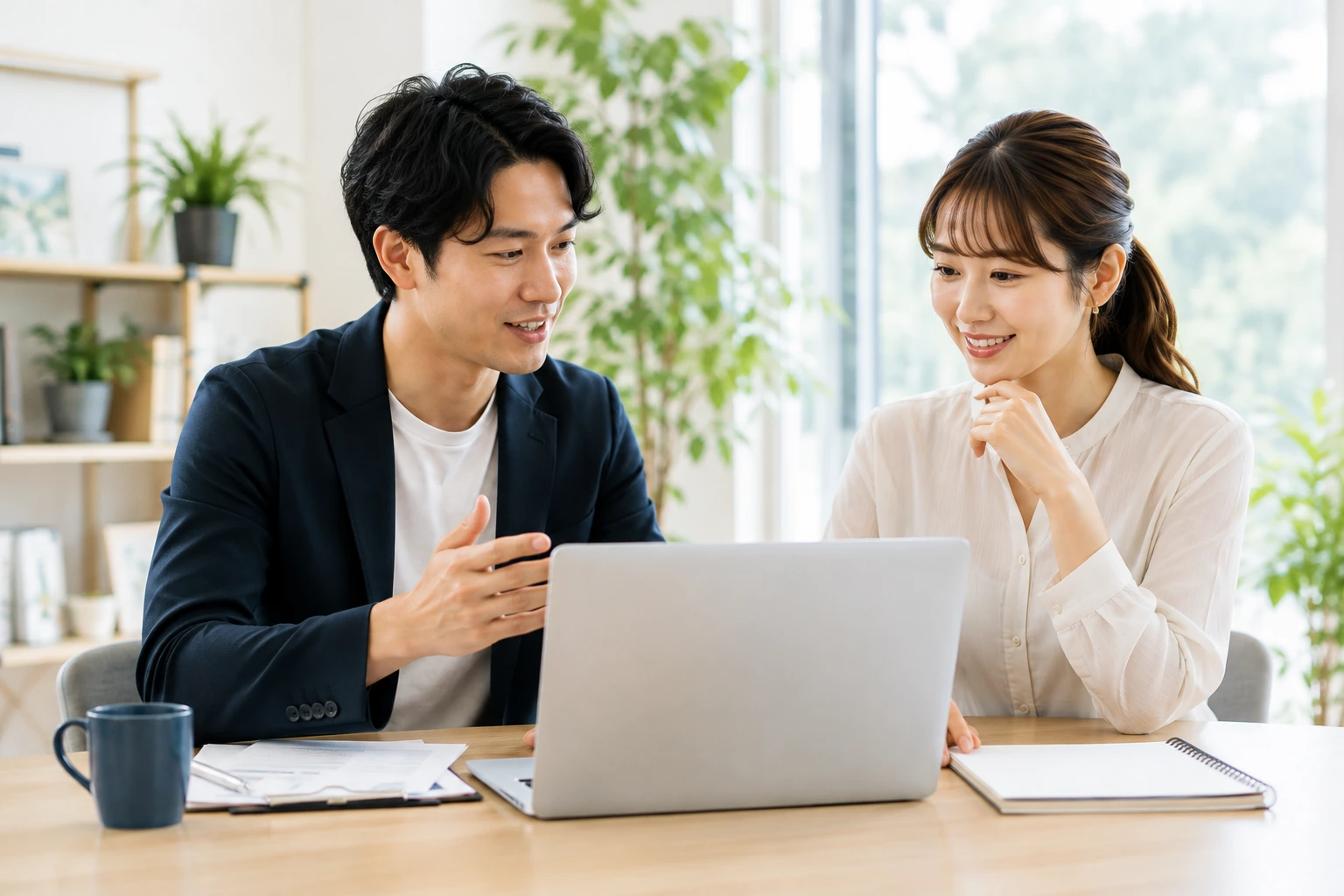 SNSとホームページの活用について相談する様子