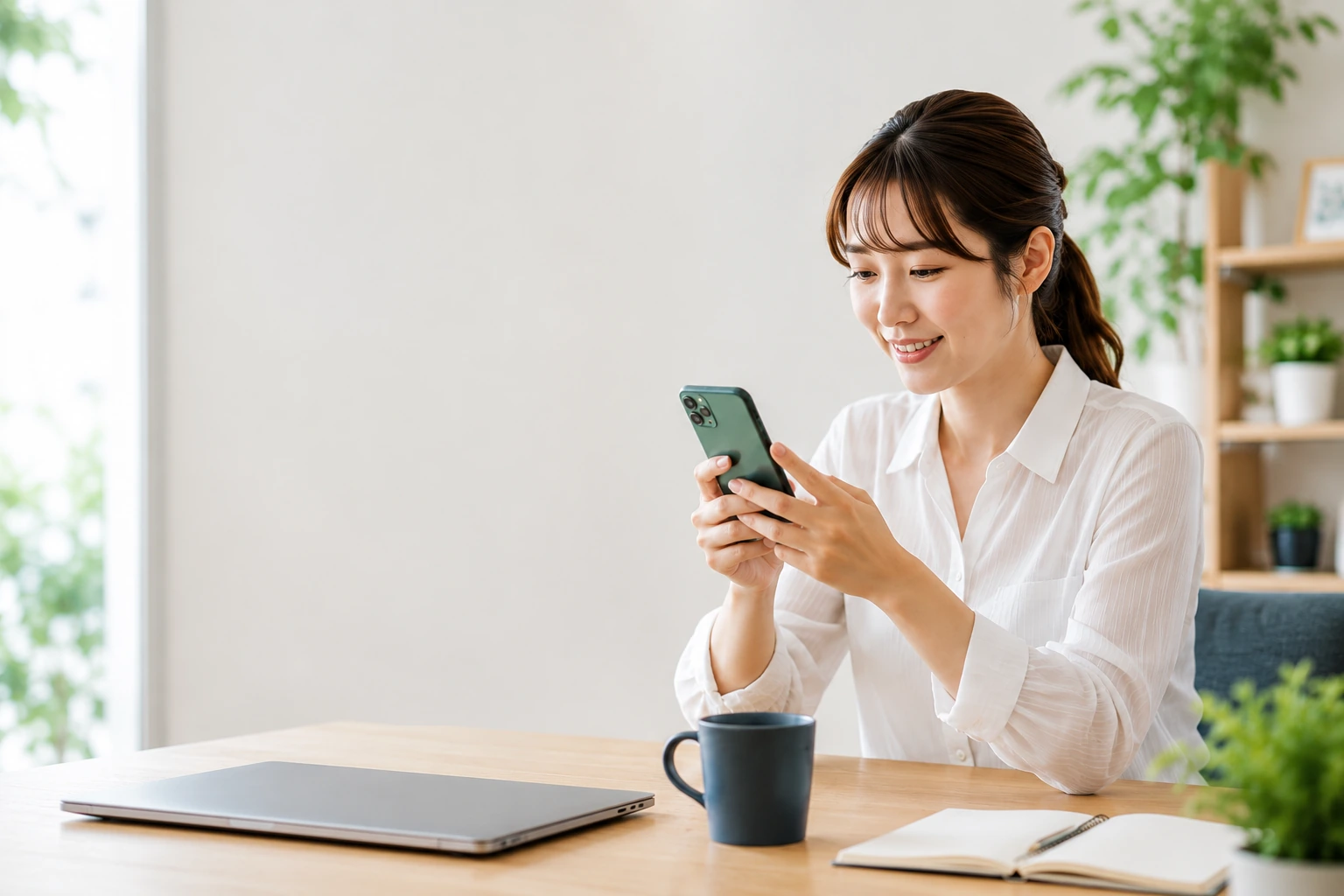 スマートフォンでSNSを見る女性